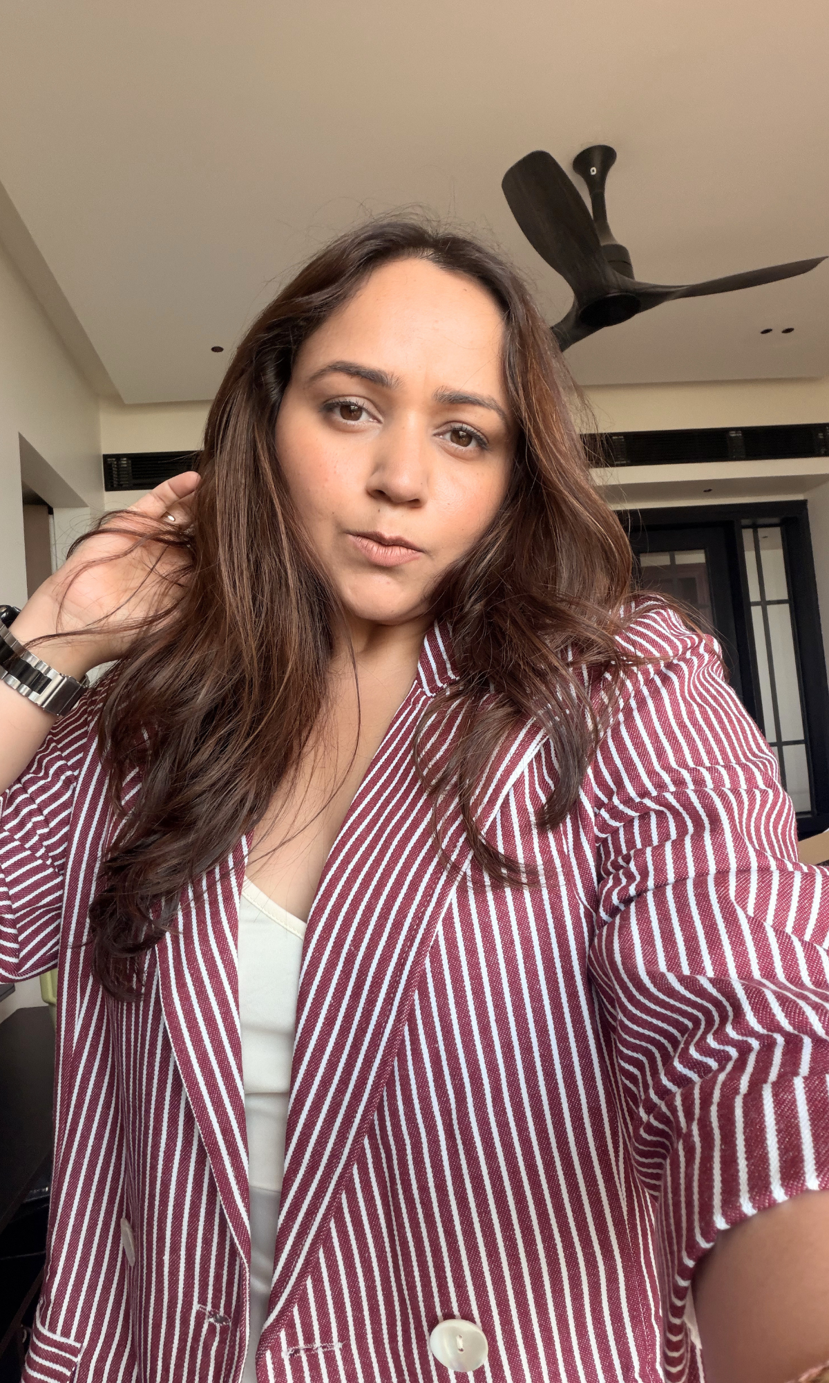 Wine Pinstripe Double-Breasted Blazer