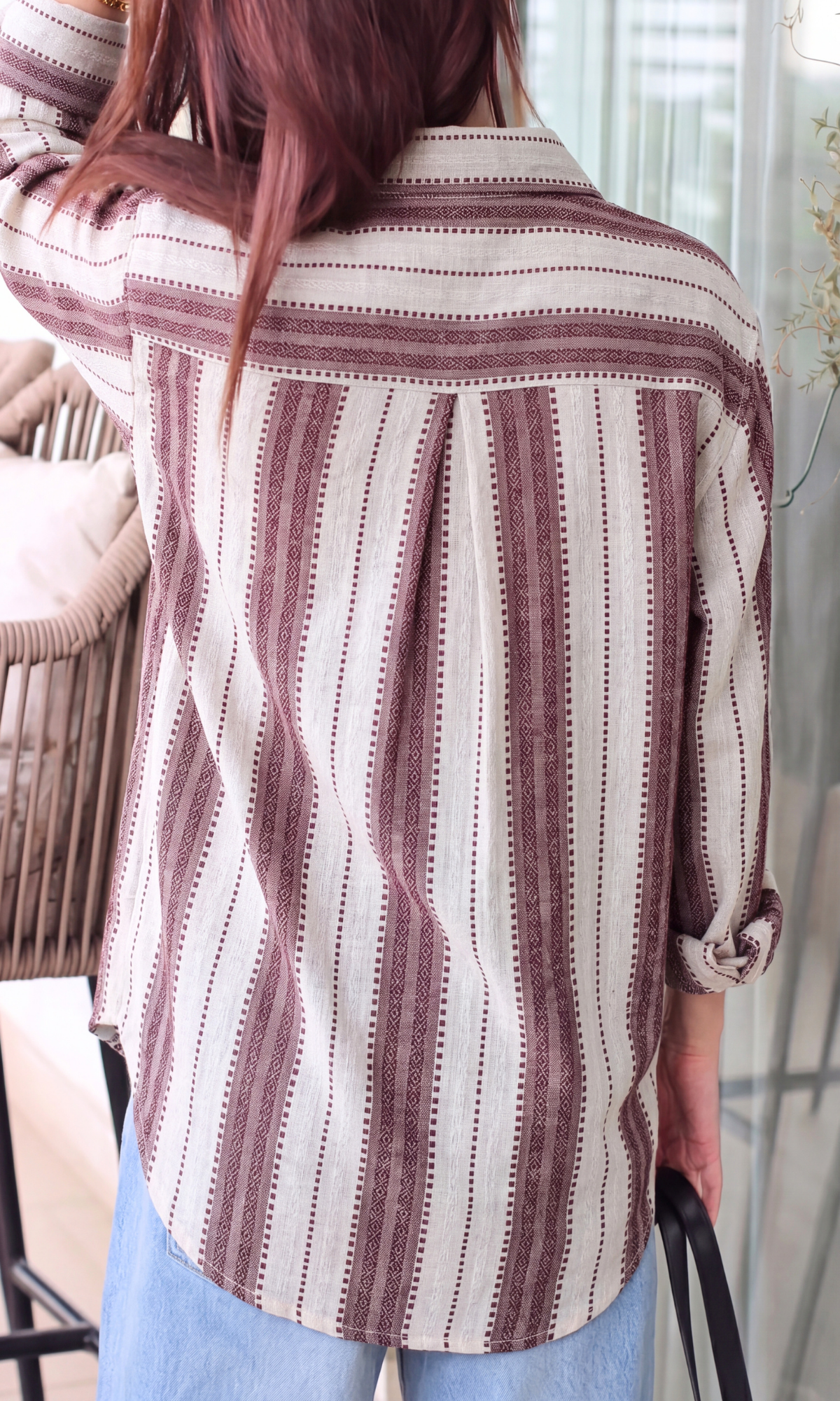 Wine Ivory Textured Stripe Shirt