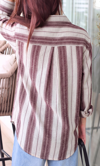 Wine Ivory Textured Stripe Shirt