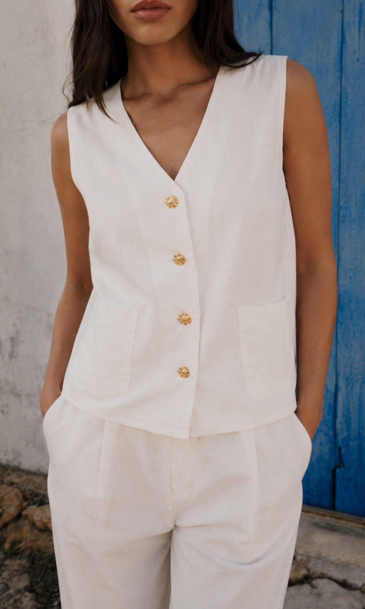 Ivory Linen Waistcoat and Pants Co-ord