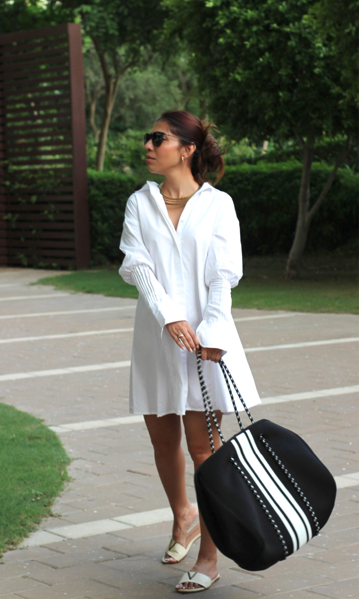 Pleated Detailed White Poplin Dress