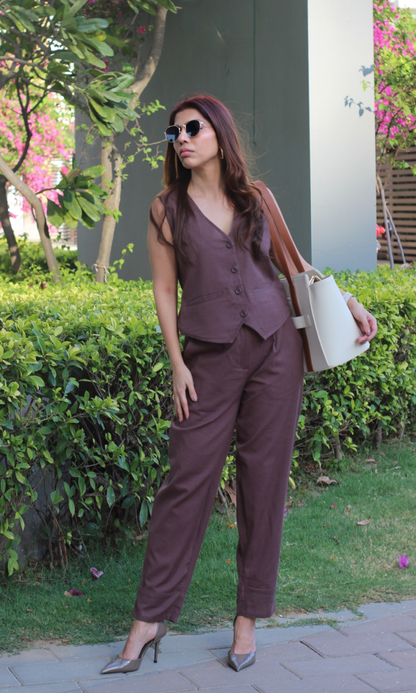 Mocha Brown Waist Coat and Pants Co-ord
