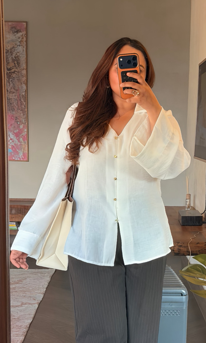 Semi-Sheer White Flared Sleeve Shirt