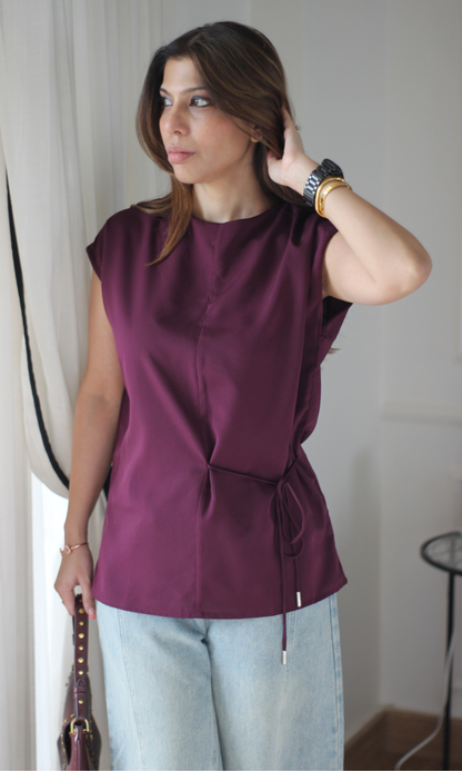 Burgundy Tie-Side Relaxed Top
