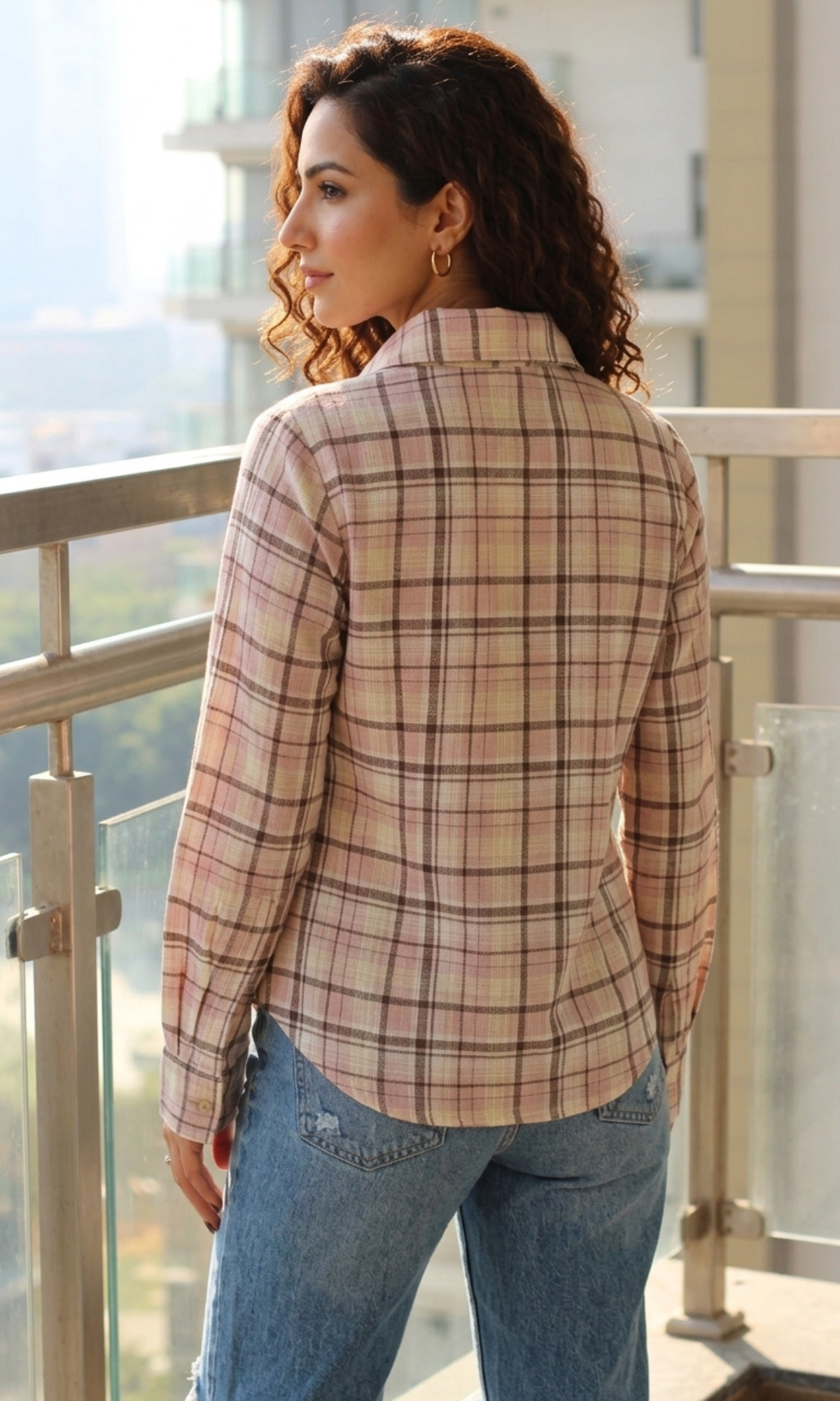 Pink Check Peplum Shirt