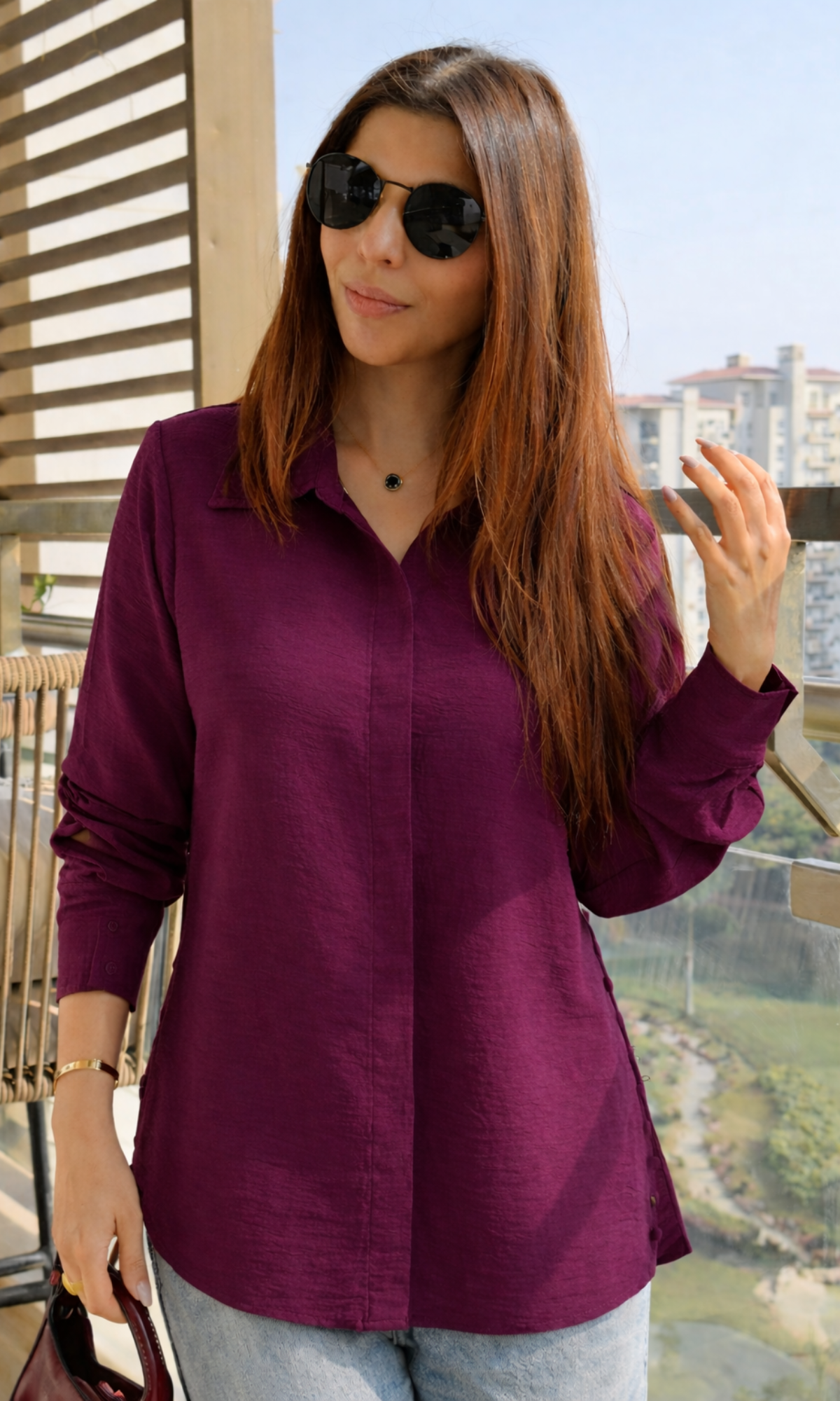 Wine Side-Buttoned Shirt