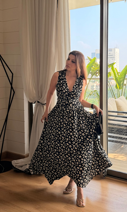 Leopard Print Handkerchief Hem Midi Dress