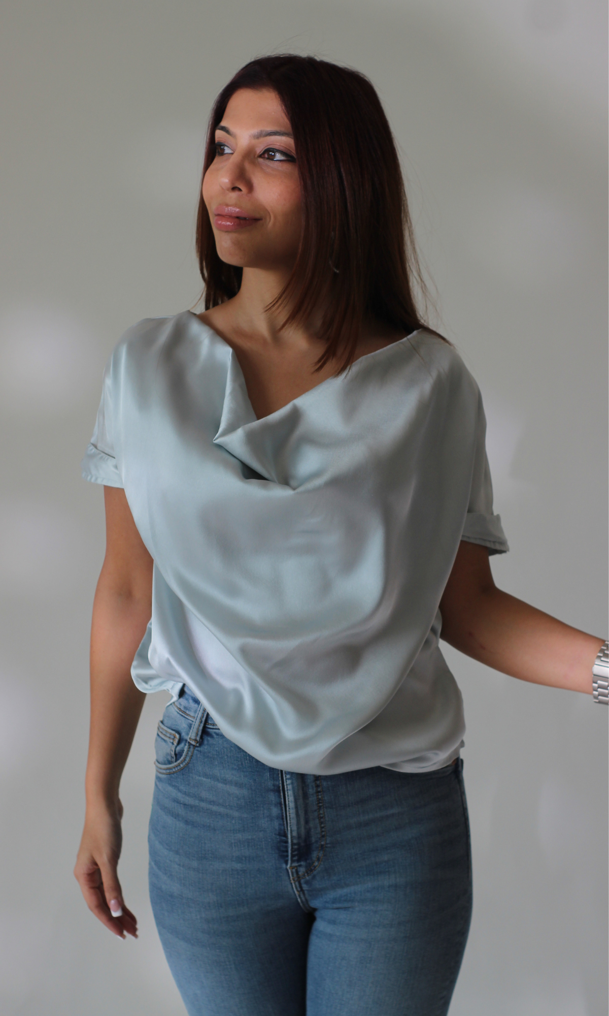 Pastel Blue Cowl Neck Top