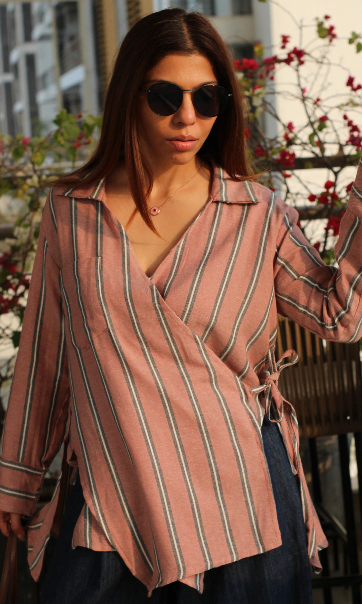 Rust Parallel Weaved Cuts Detail Kimono Top