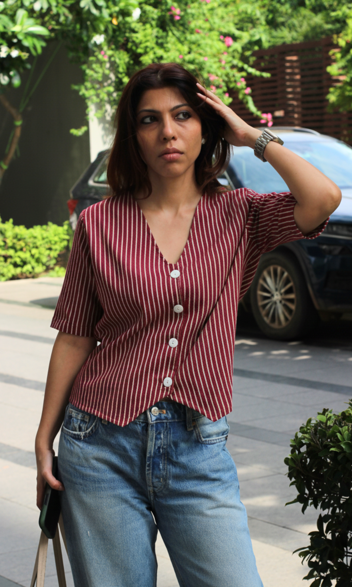 Wine Parallel Sleeved Waist Coat