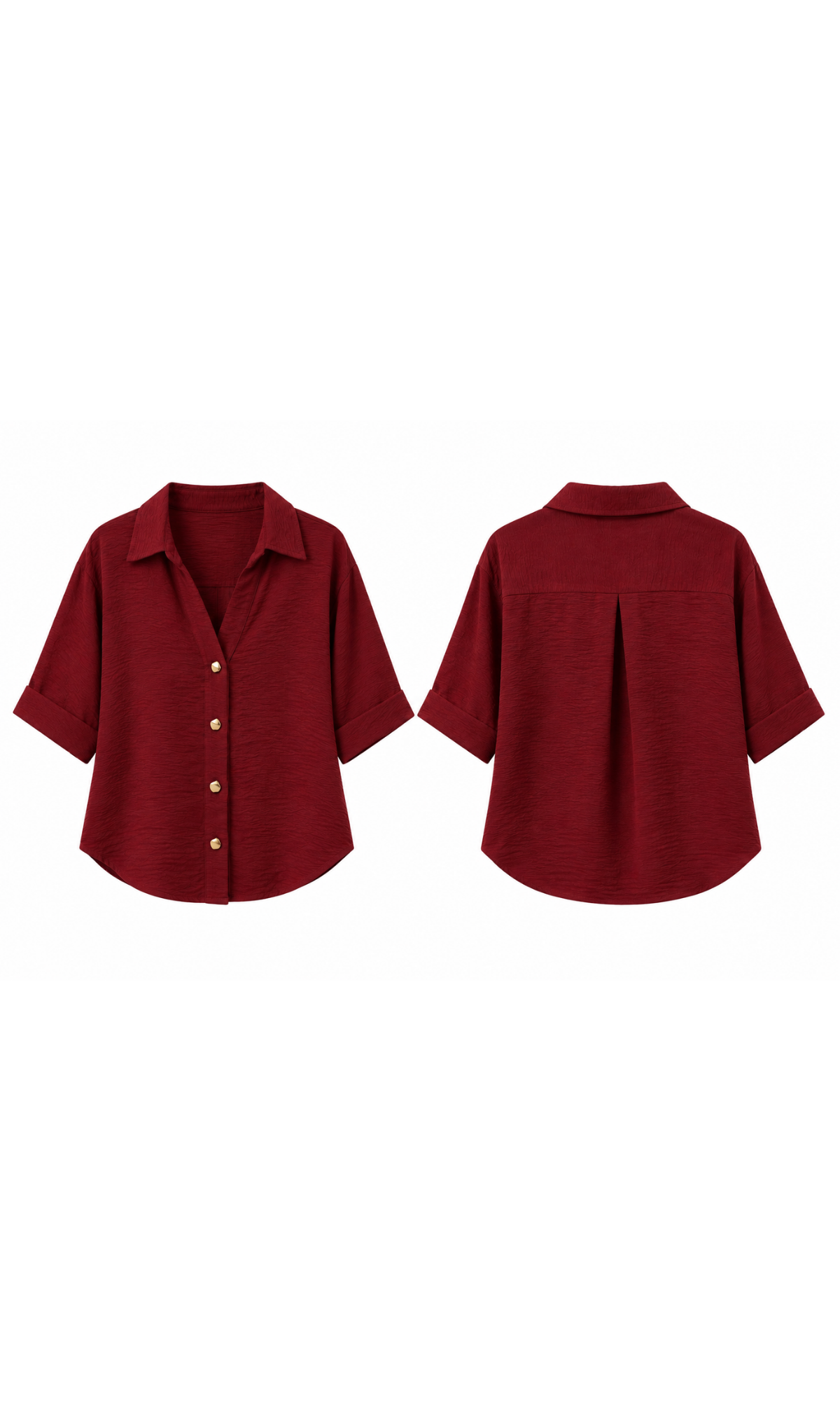Brick Red Metallic-Button Boxy Shirt