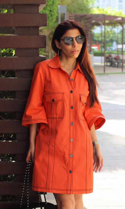 Scorched Paprika Thread Work Dress