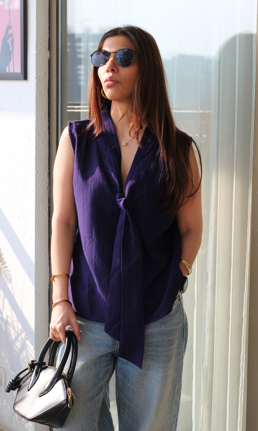 Midnight Purple Tie Detail Top