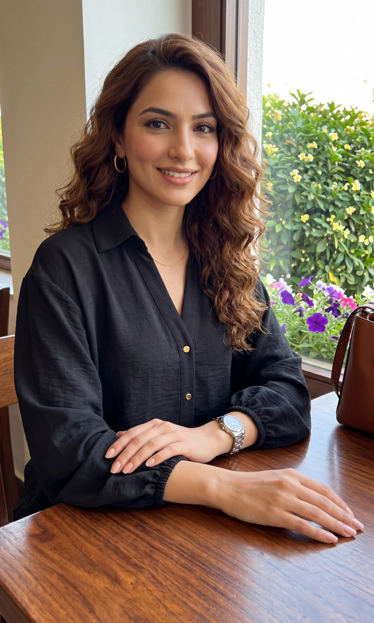 Black Metallic Buttoned Balloon Sleeved Shirt