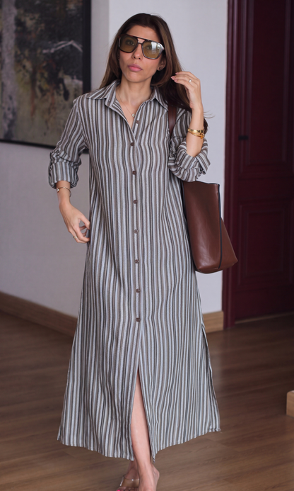 Coffee Stripe Shirt Dress