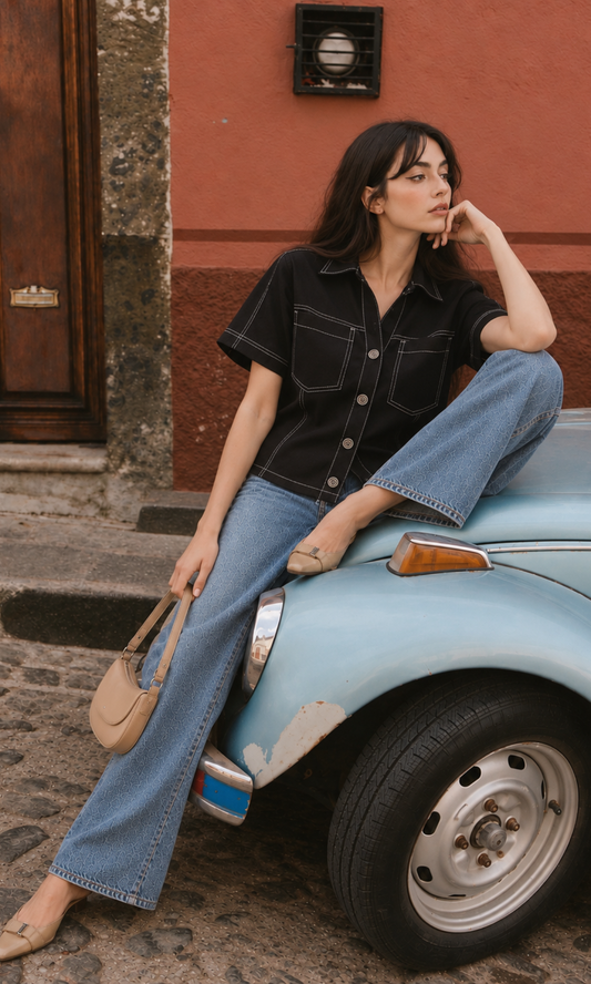Black Contrast-Stitch Shirt
