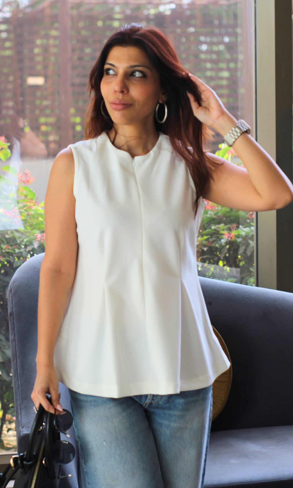White Sleek-Pleat Detail Top