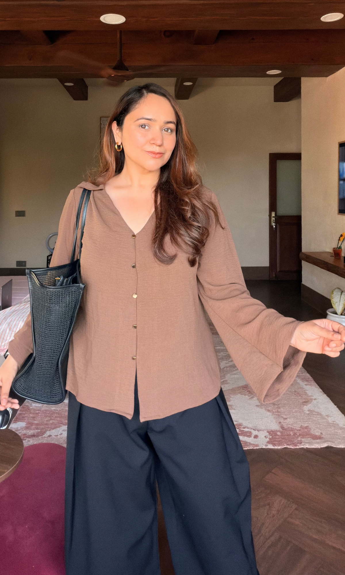 Toffee Brown Flared Sleeve Shirt