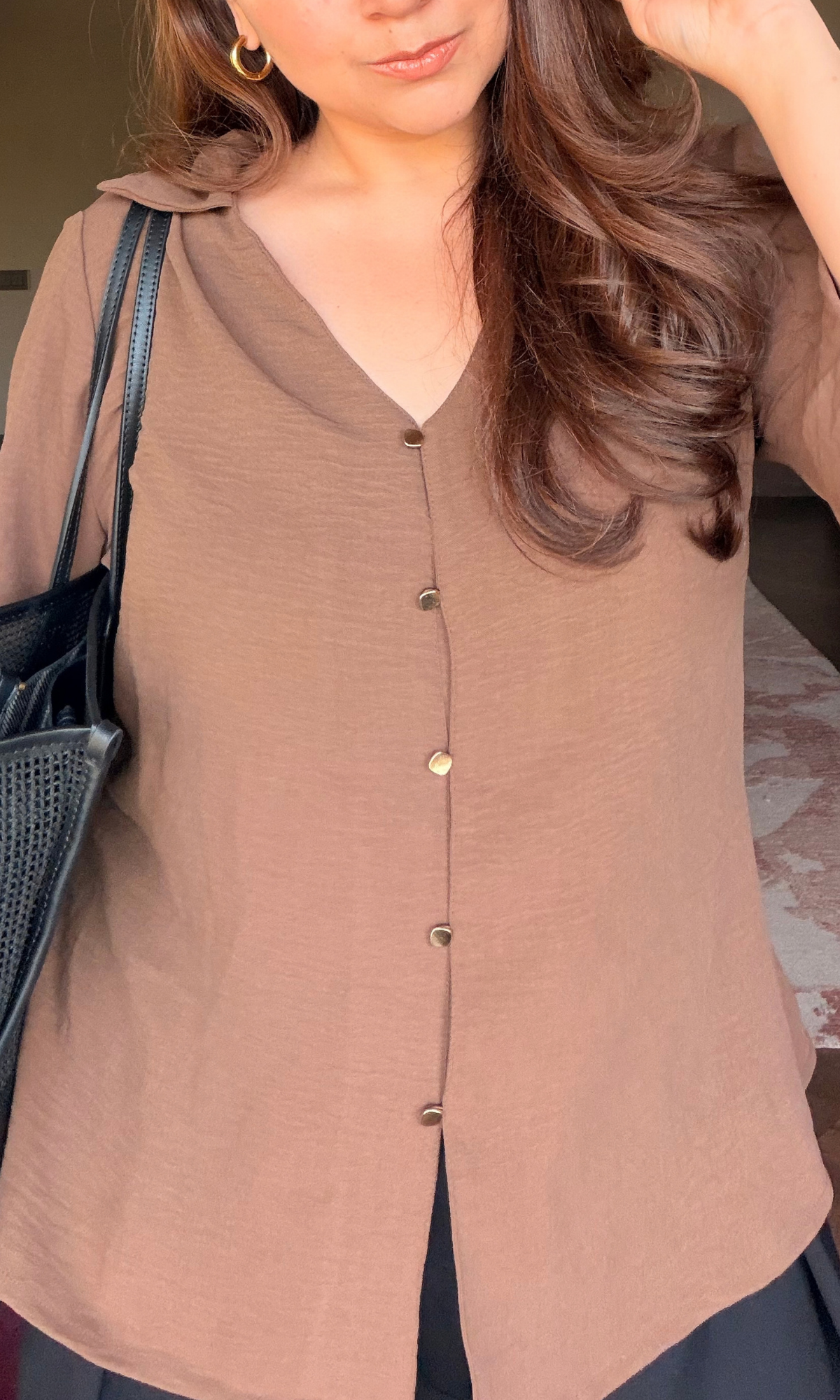 Toffee Brown Flared Sleeve Shirt