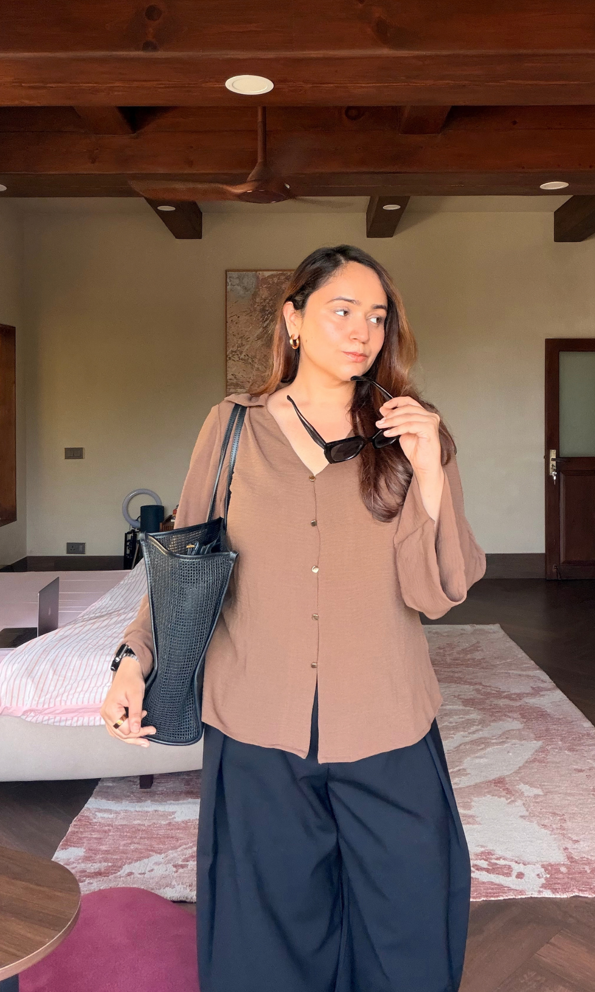 Toffee Brown Flared Sleeve Shirt