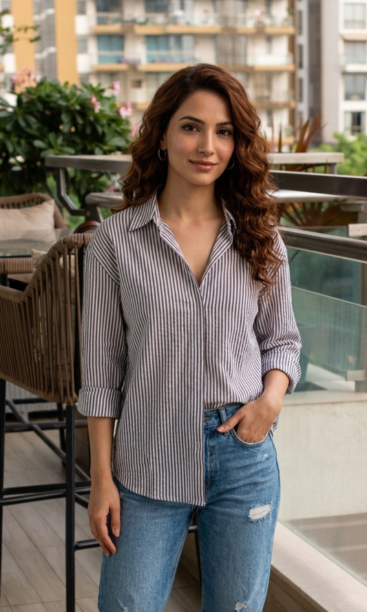 Mocha Linear Striped Shirt