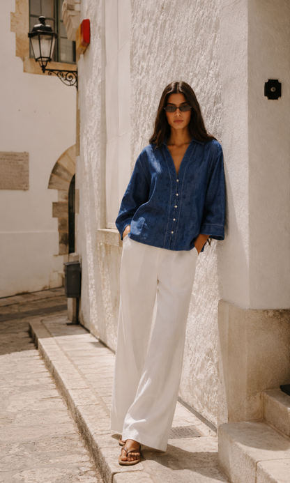 Indigo Denim Contrast-Stitch Shirt