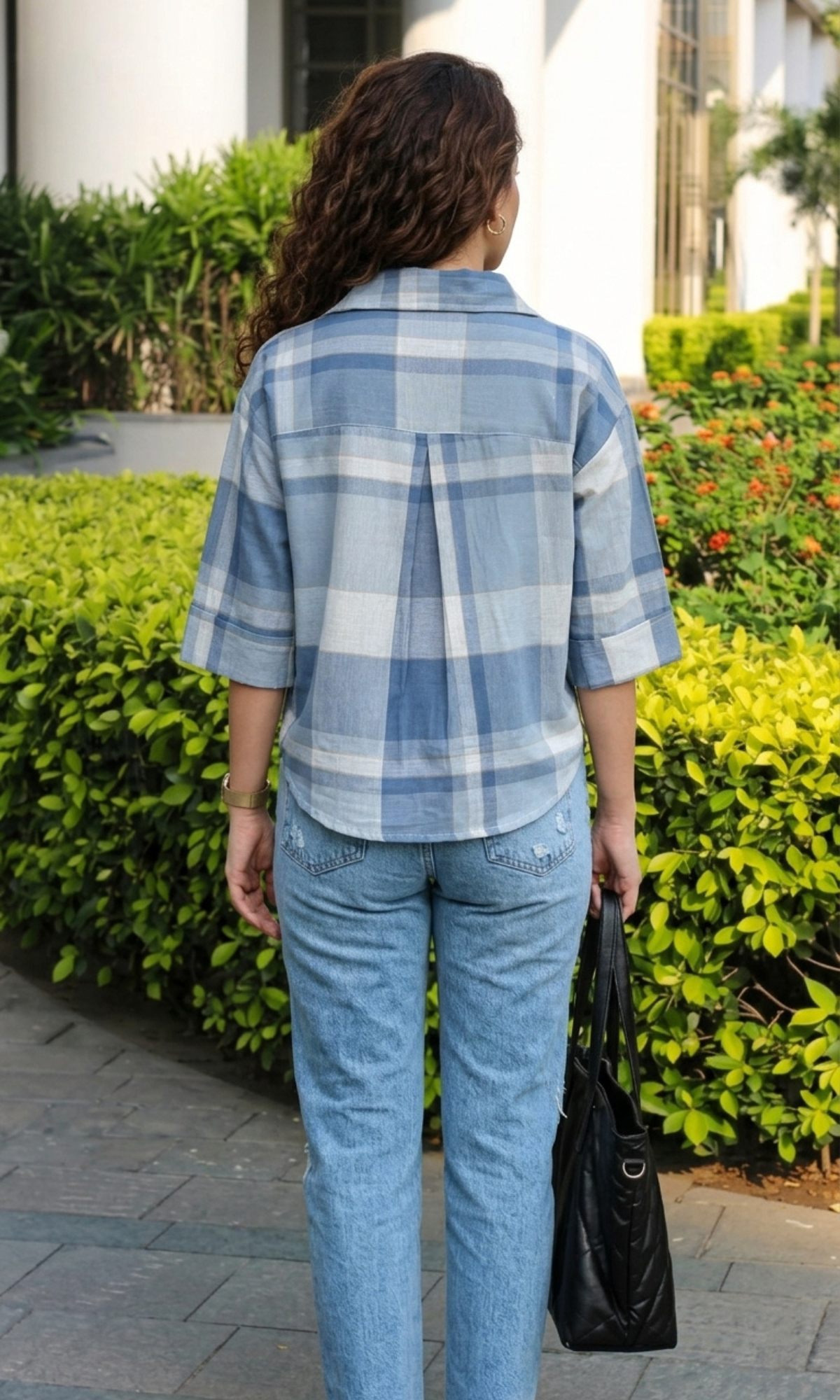 Sky Cyan Check Loose Shirt
