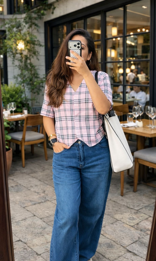 Rose Check-line Sleeved Waist Coat