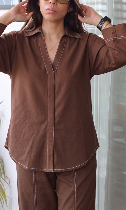 Structured Brown Co-ord with Contrast Topstitching