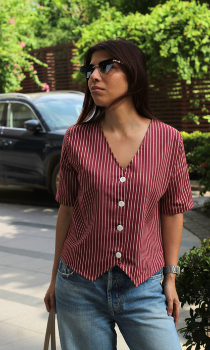 Wine Parallel Sleeved Waist Coat