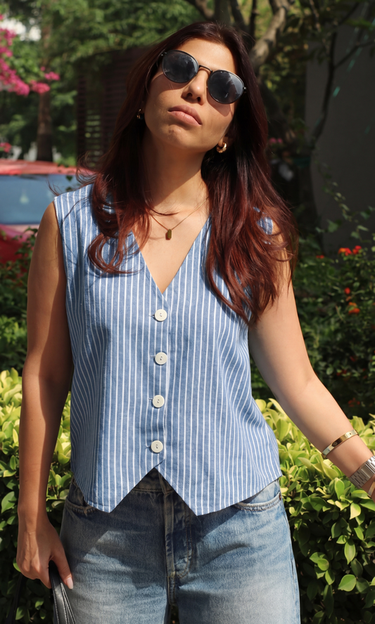 Blue Parallel Striped Waistcoat