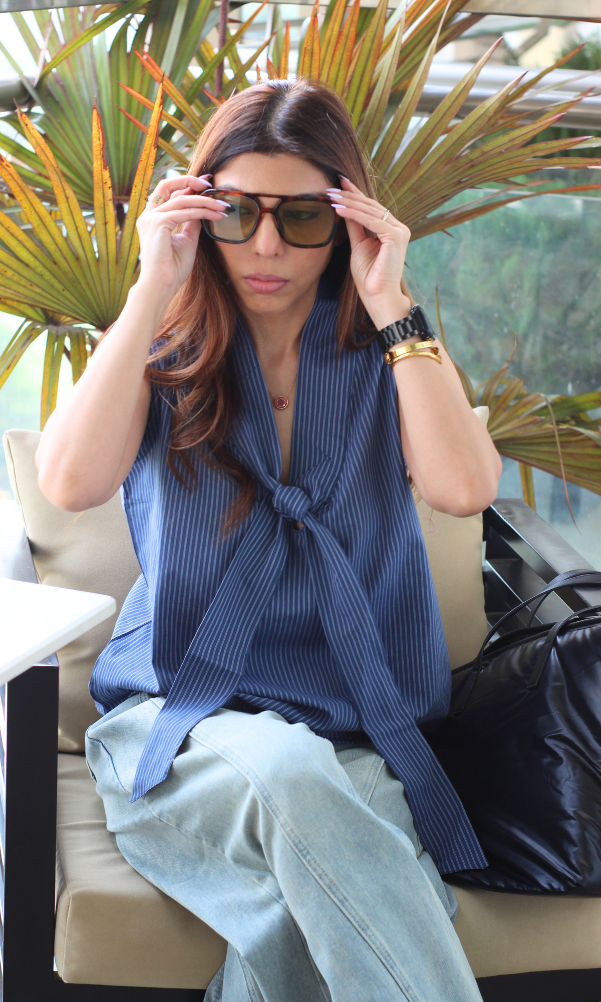 Navy Micro-Stripe Tie Top