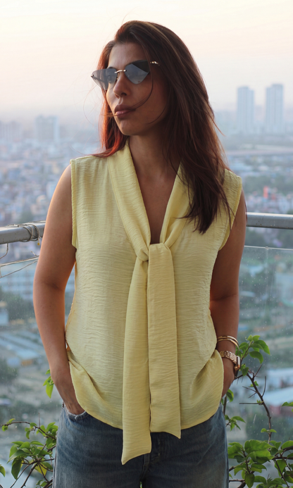 Butter Yellow Tie-Detail Top