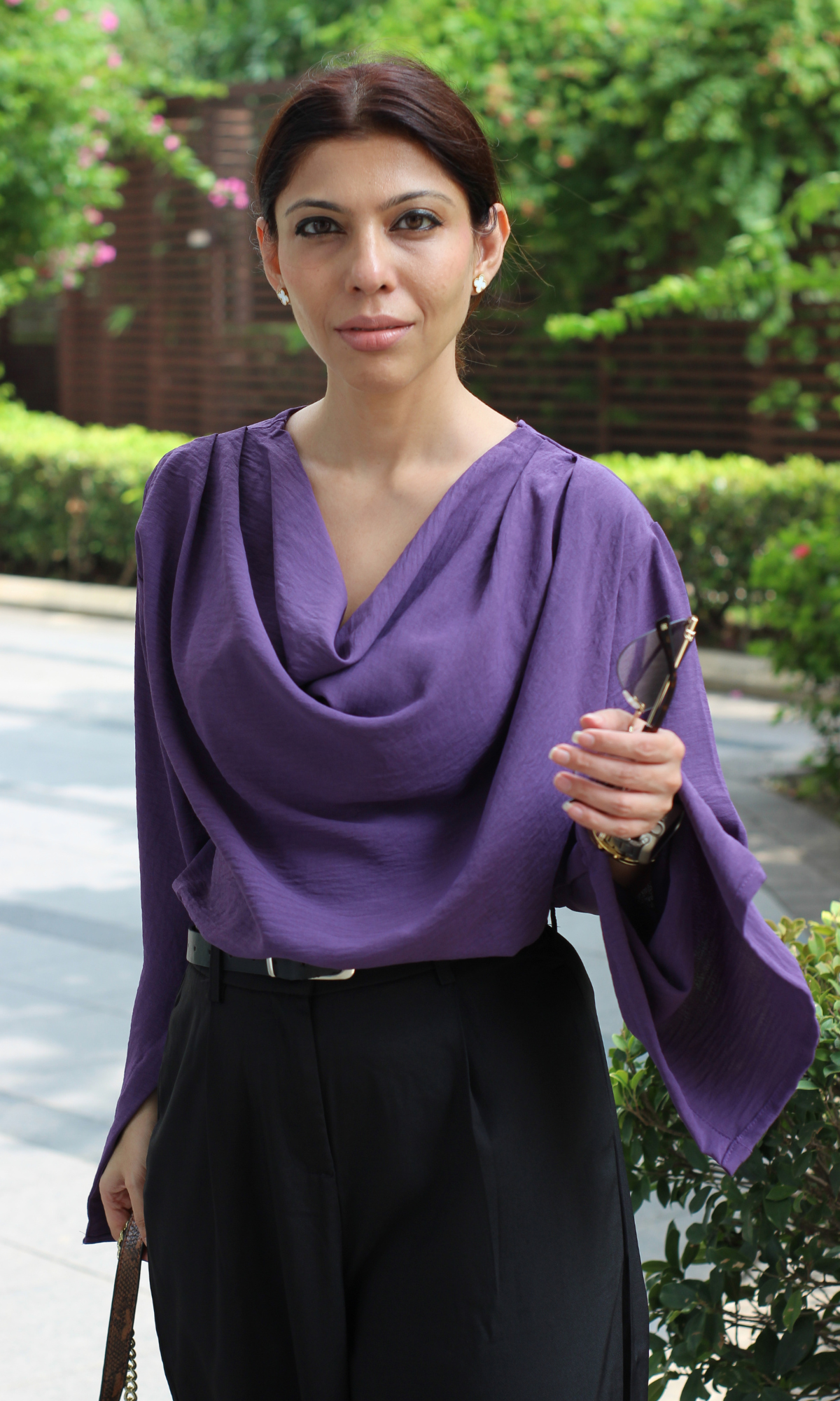 Iris Slit Sleeves Cowl Neck Top