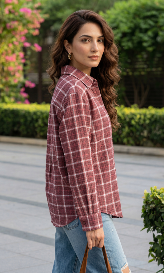 Rouge Crinkled Check Shirt