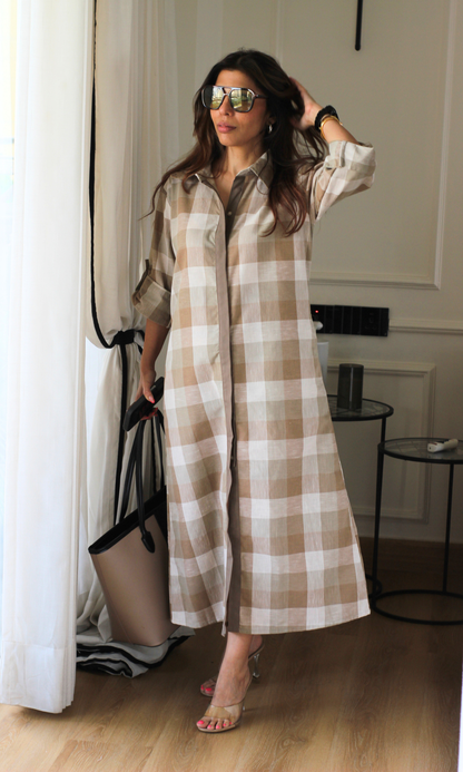 Contrast Checkered Shirt Dress