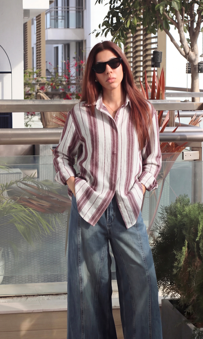 Wine Ivory Textured Stripe Shirt