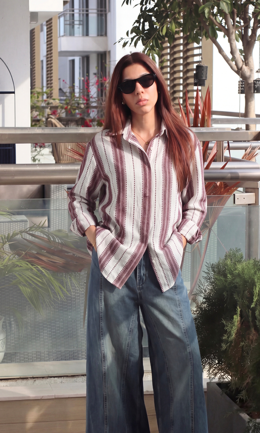Wine Ivory Textured Stripe Shirt
