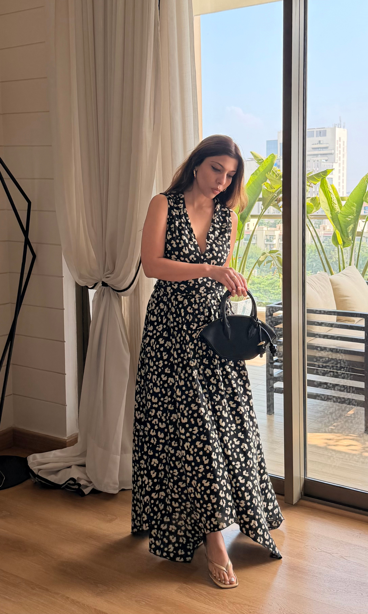 Leopard Print Handkerchief Hem Midi Dress