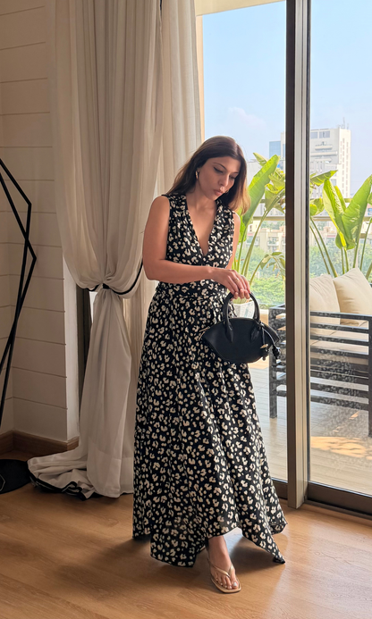 Leopard Print Handkerchief Hem Midi Dress
