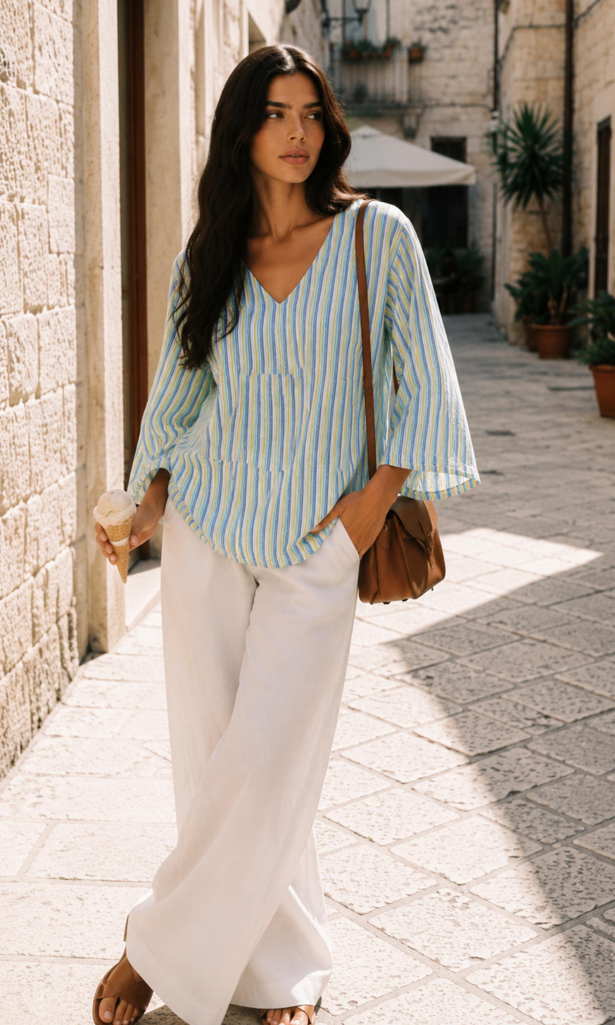 Multicolor Stripe V-Neck Top