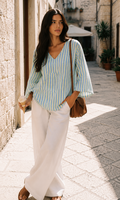 Multicolor Stripe V-Neck Top