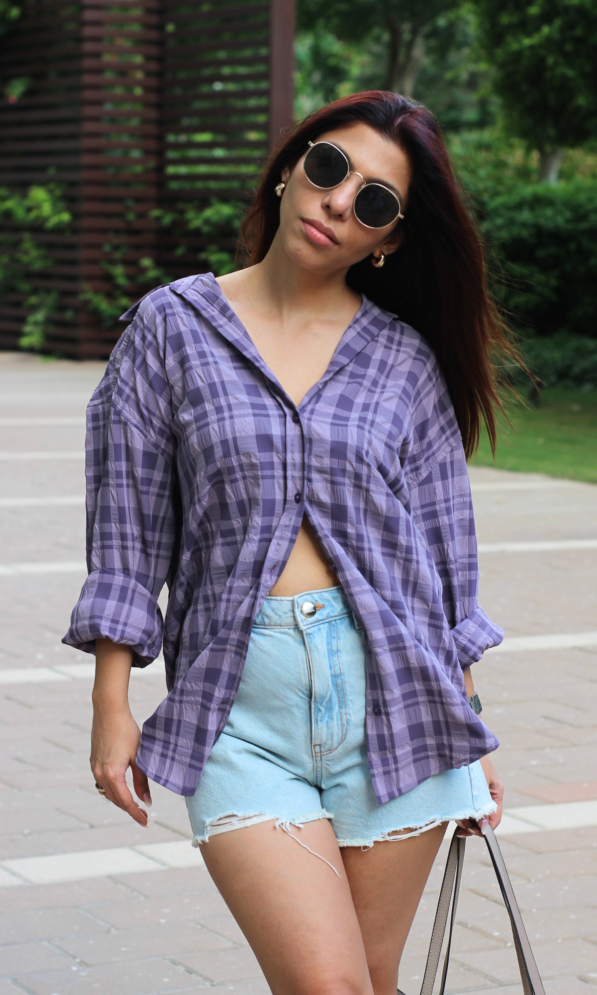 Purple Rhapsody Check Oversized Shirt