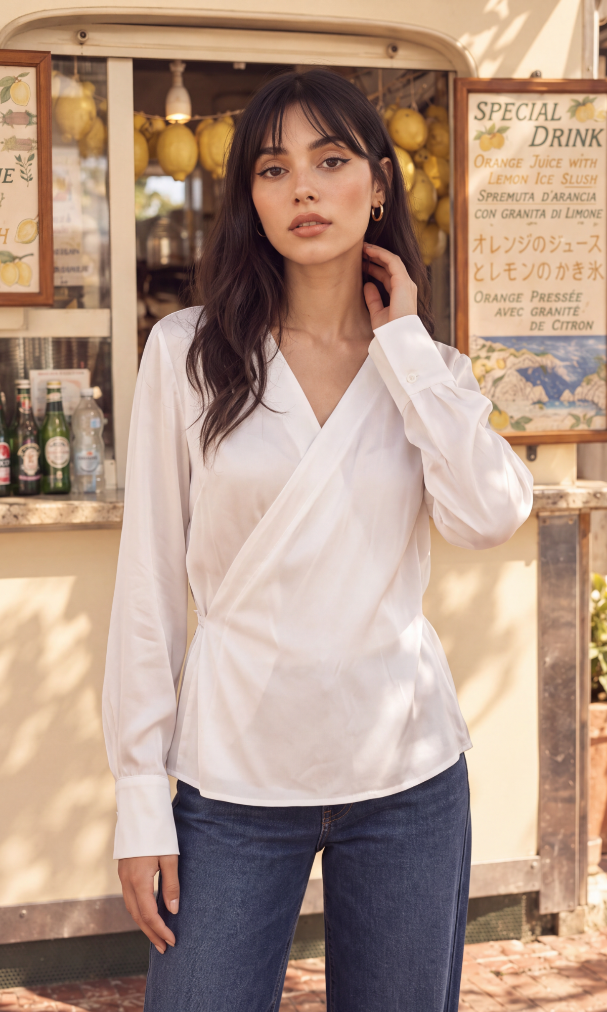 White Satin Wrap Top