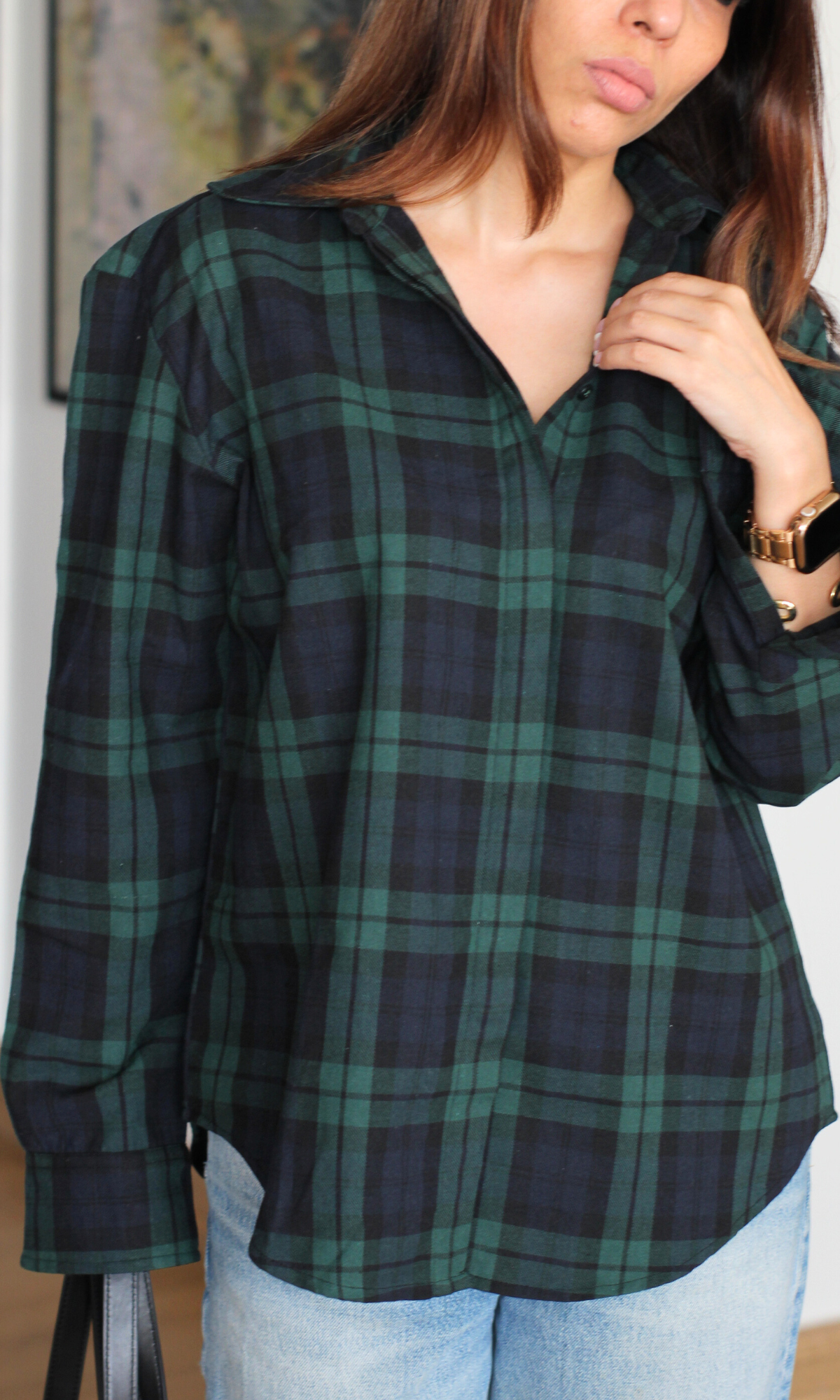 Green Blue Plaid Checked Shirt