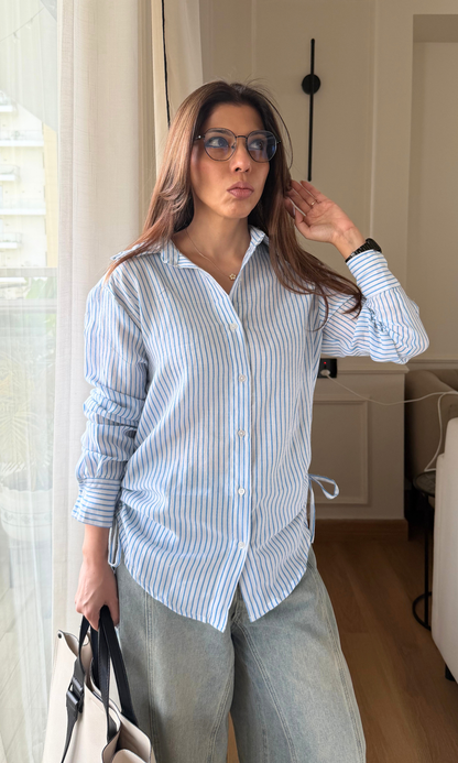 Sky Blue Stripes Drawstring Shirt