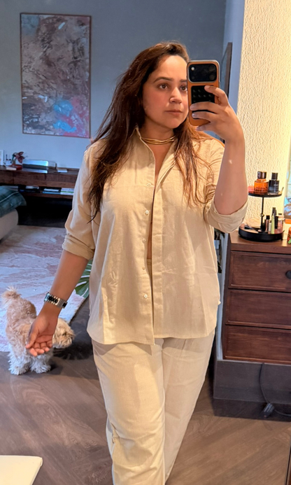 Beige Linen Shirt and Pants Co-ord