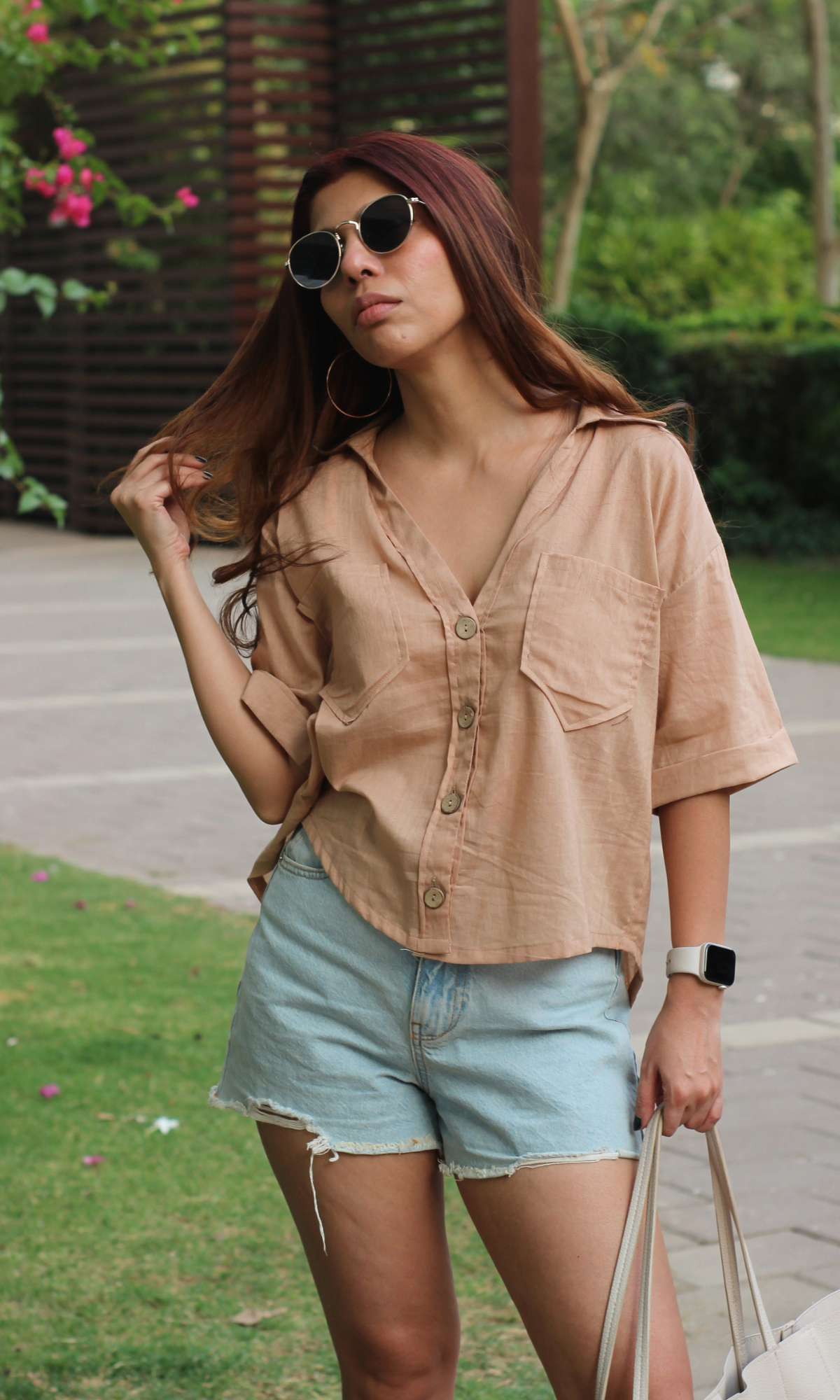 Dusty Beige Cotton Cropped Shirt