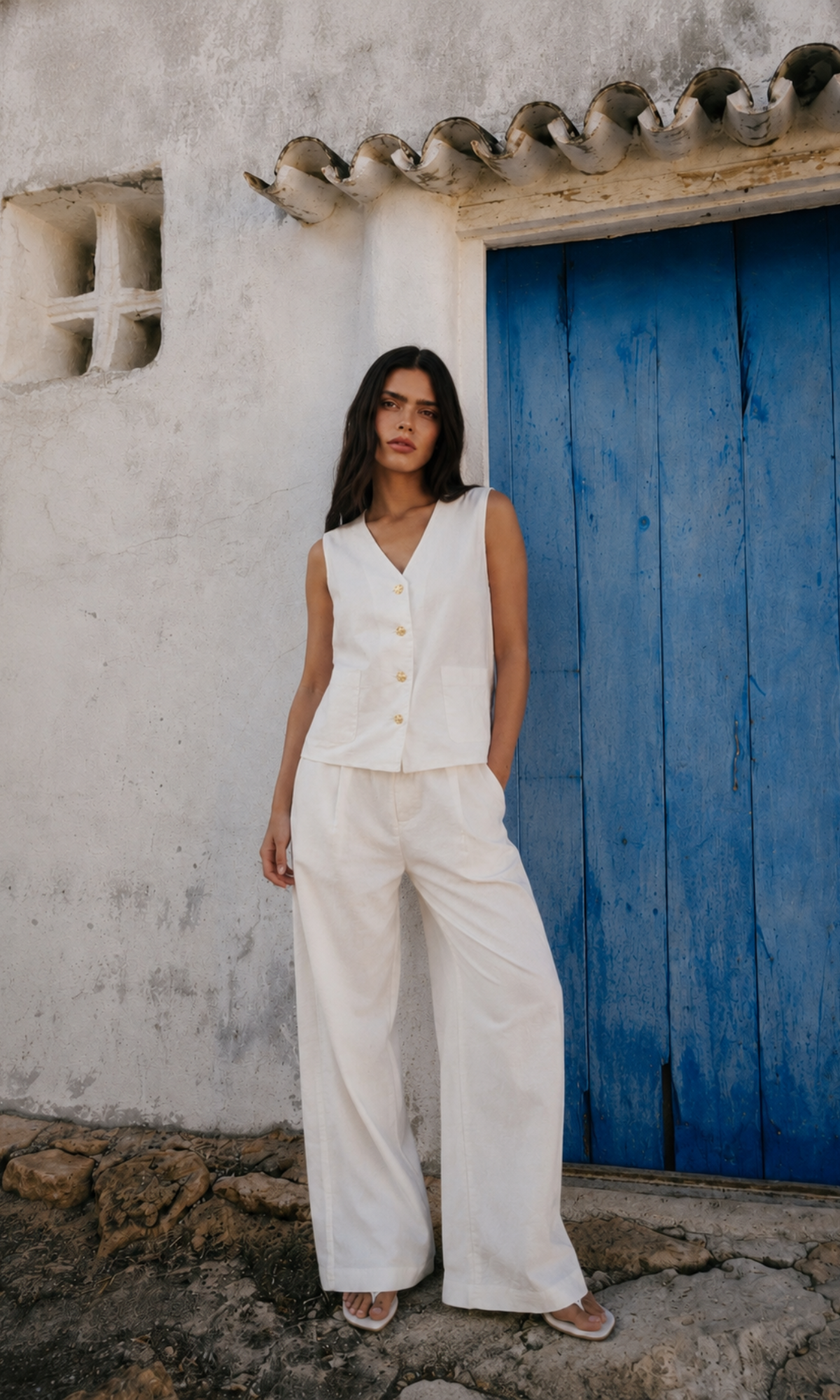 Ivory Linen Waistcoat and Pants Co-ord