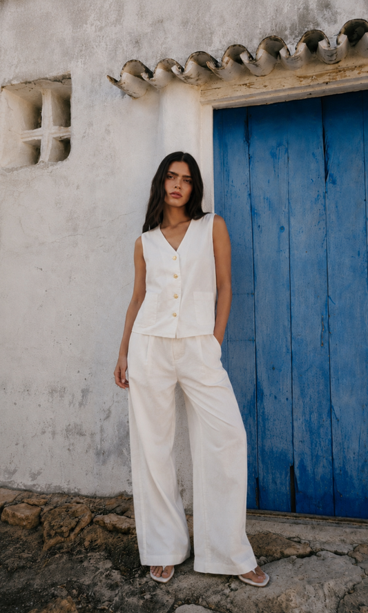 Ivory Linen Waistcoat and Pants Co-ord
